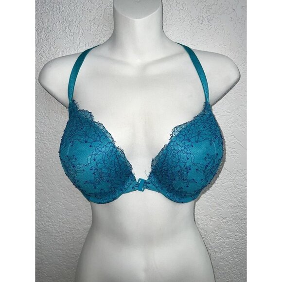 VICTORIA Secret Lace Turquoise Very Sexy Push-Up Bra 32DDD Strapped Back B - Picture 2 of 7
